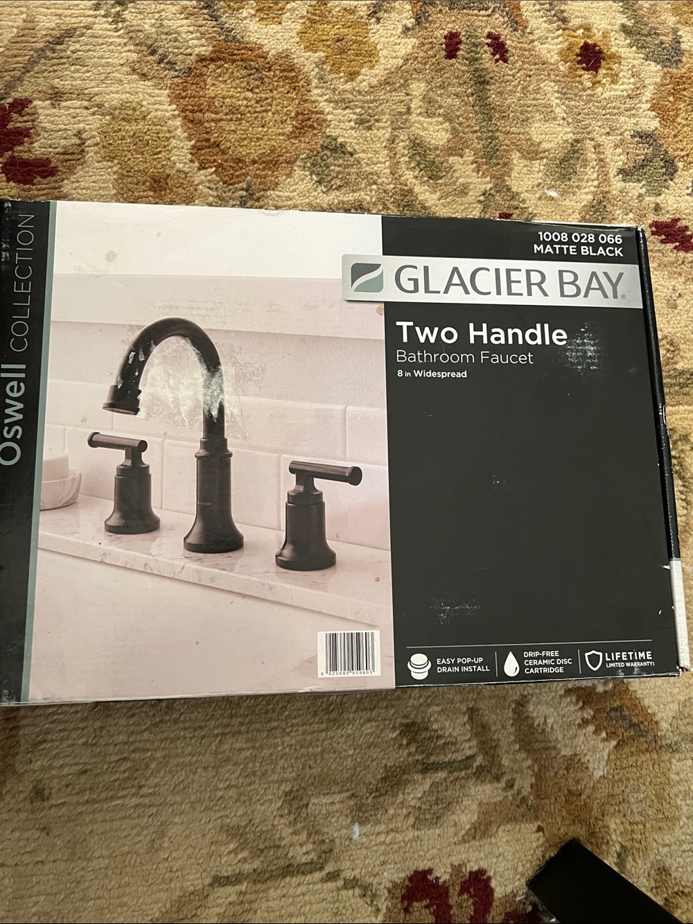 GLacier Bay oswell collection. Matte Black Two-Handle Bathroom Faucet